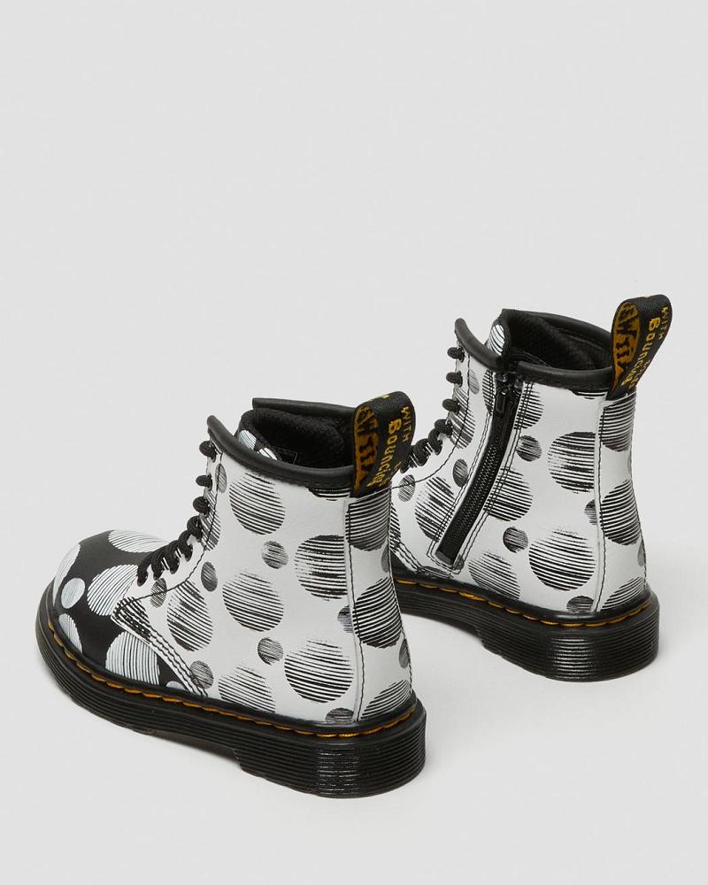 Kids' Dr Martens Toddler 1460 Polka Dot Leather Lace Up Boots Black | AU 703SGL